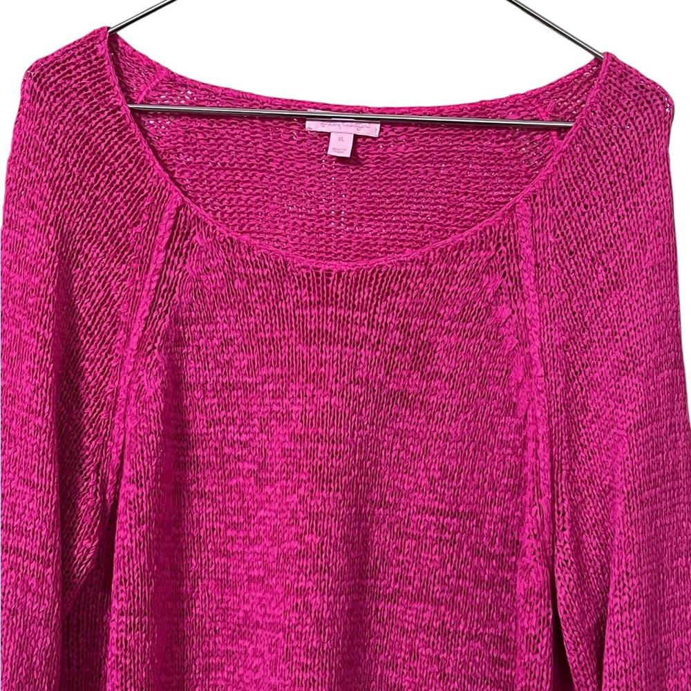 Lilly Pulitzer fuchsia pink scoop neck long sleeve open knit sweater - Picture 3 of 10